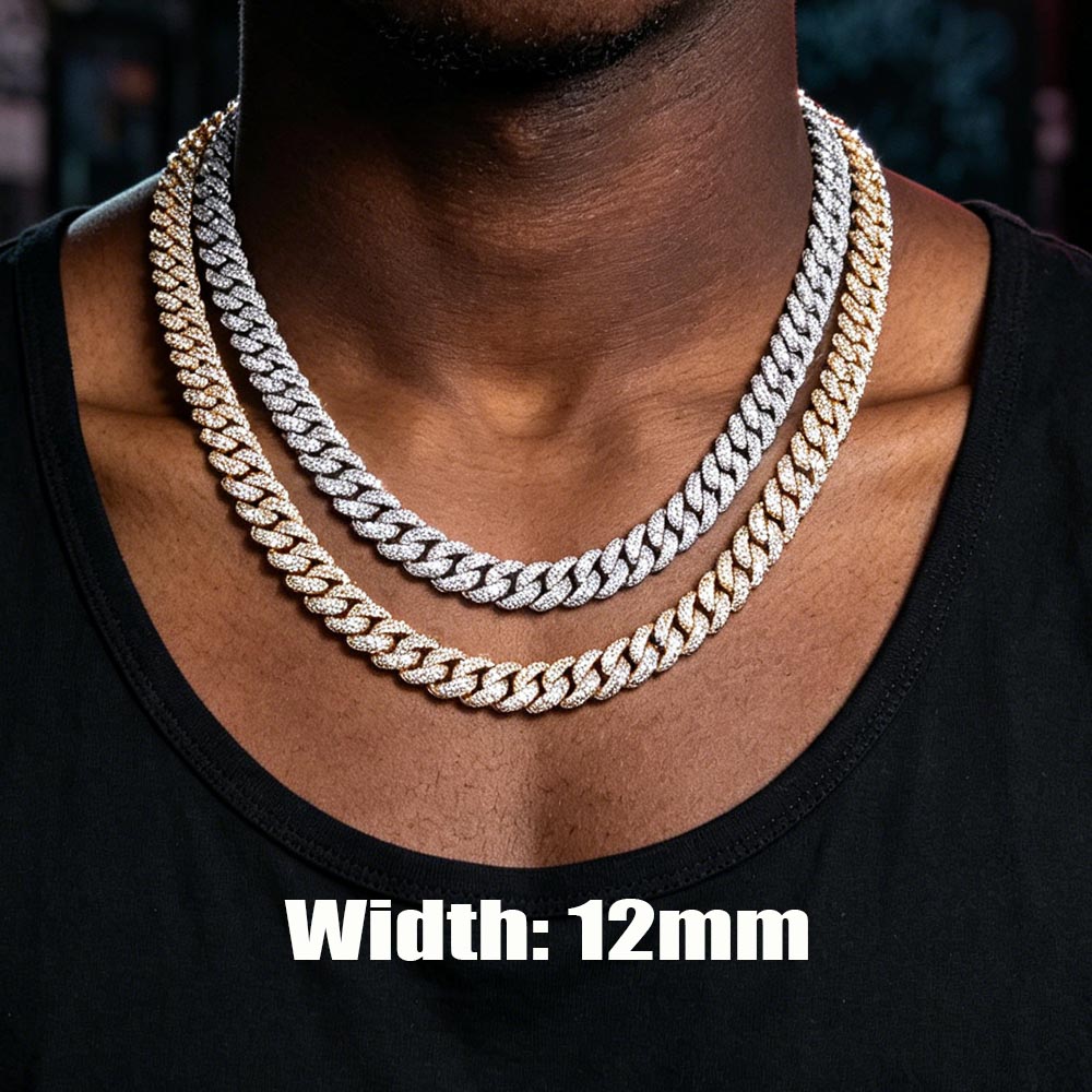Cuban Link Chain 12Mm - 12mm Hip-Hop-Schmuck Diamant-CZ-Halskette Kubanische Gliederkette für