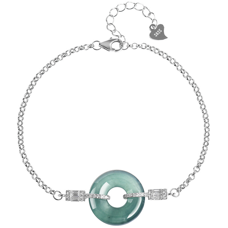 Bracelets - Blaues Myanmar-Jadeit-Ring-Armband, 925er Silber, Geschenke, Smaragd-Edelstein,